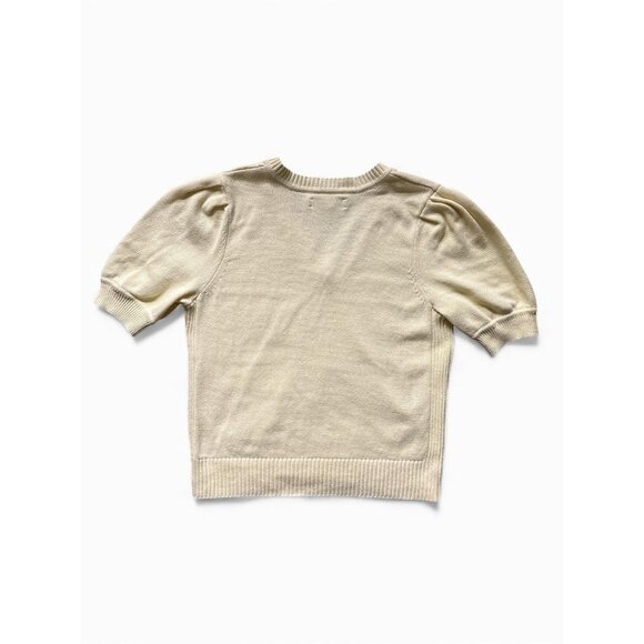 Loft Sweater Womens Large Yellow Short Sleeve V Neck Puff Sleeve Cotton - Picture 2 of 8